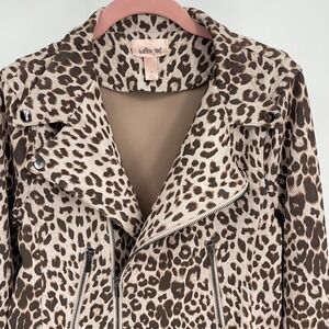 Willow Root Leopard Print Moto‎ Jacket Womens Size Small S Faux Suede Zip Front